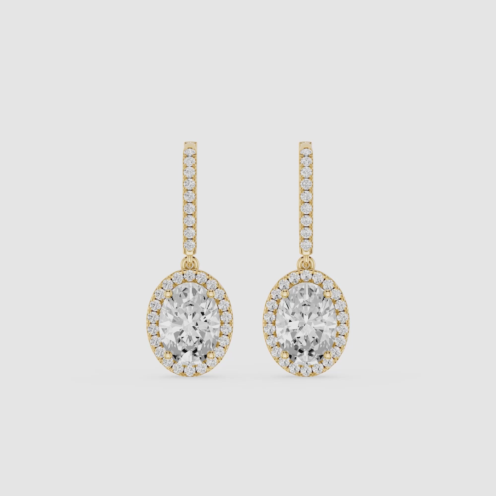 Oval Halo Diamond Drop Earrings with Lab Grown Diamonds