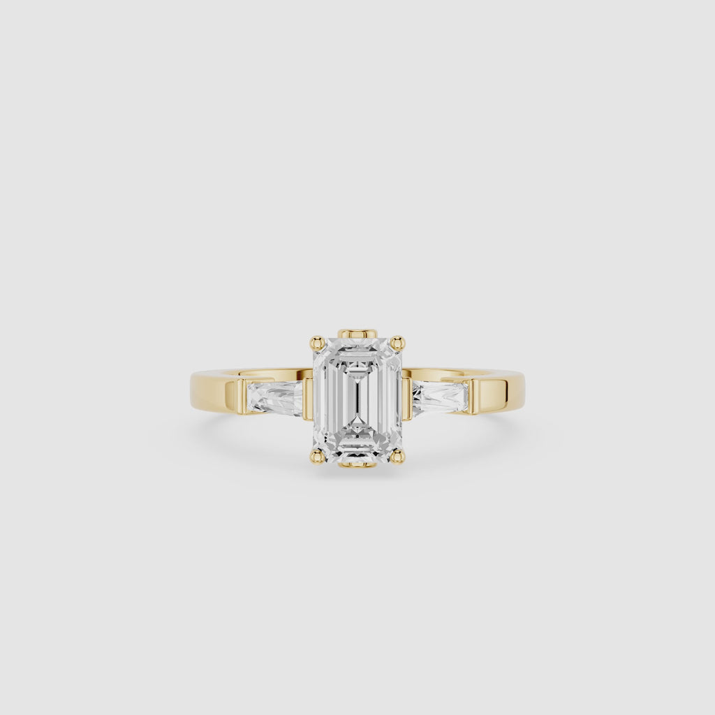Emerald Cut Three Stone Lab Grown Diamond Engagement Ring
