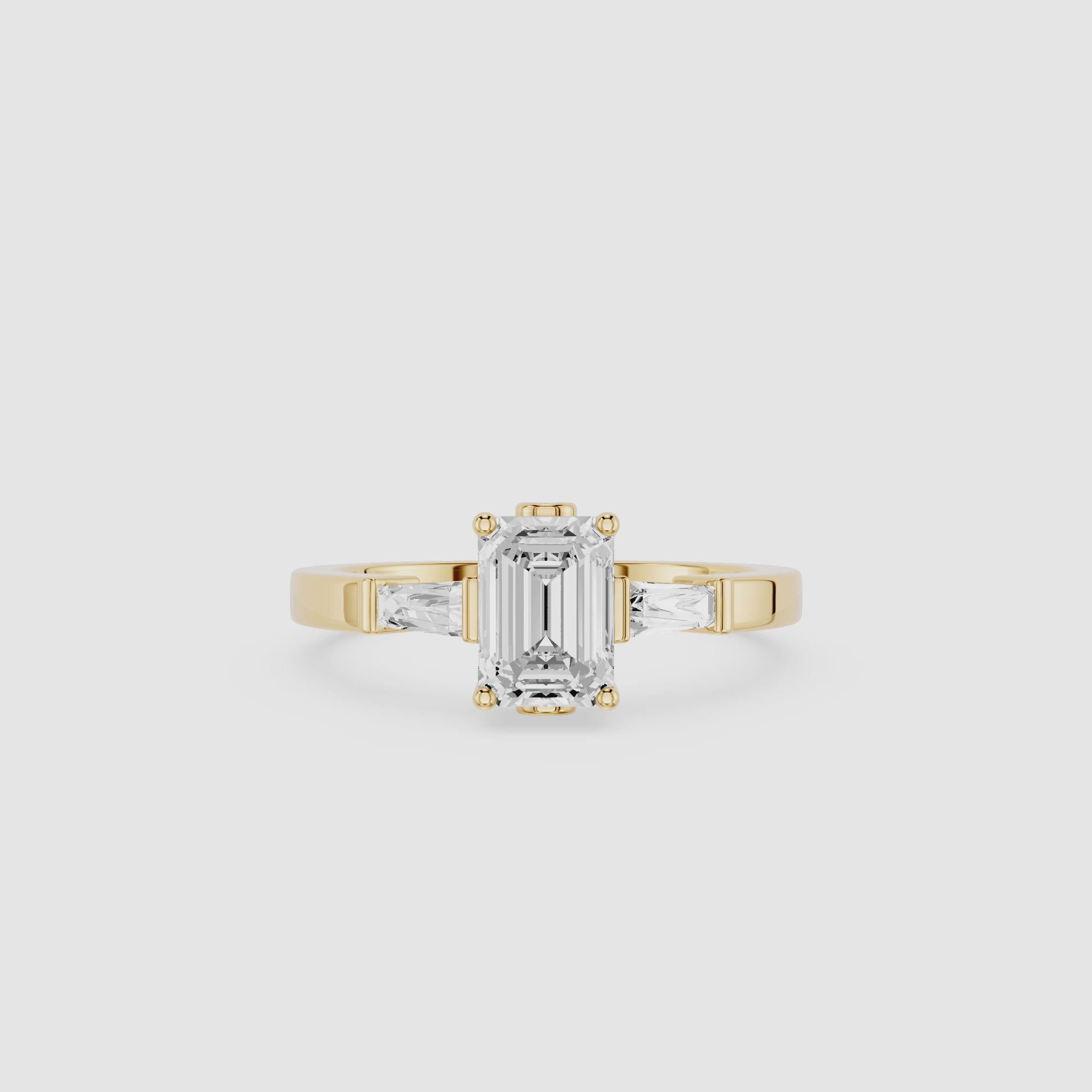Emerald Cut Three Stone Lab Grown Diamond Engagement Ring