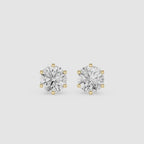 Round Cut Lab Grown Diamond Six Prong Stud Earrings