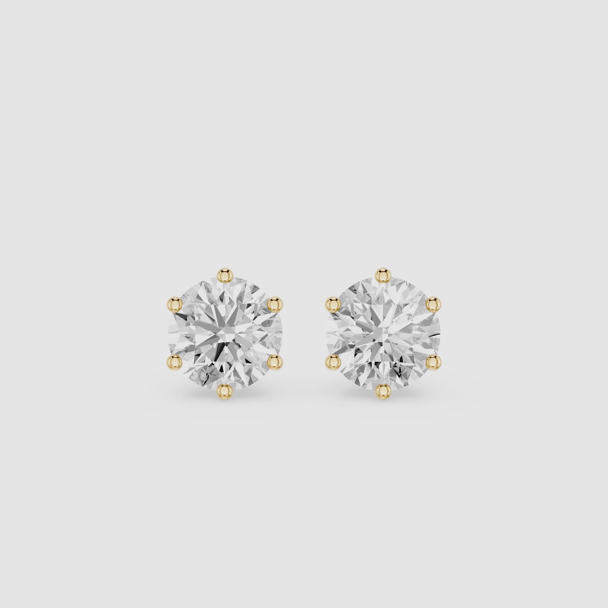 Round Cut Lab Grown Diamond Six Prong Stud Earrings