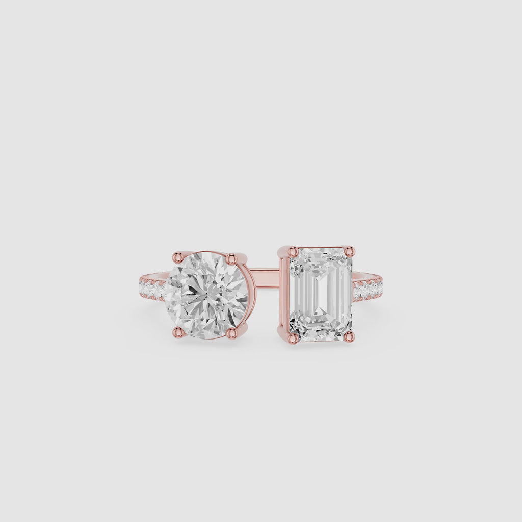 Round & Emerald Cut Lab Grown Diamond Open Toi et Moi Engagement Ring