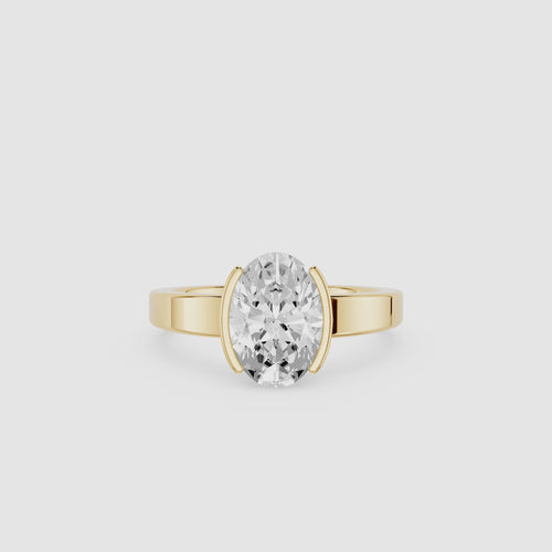 2 CT Oval Lab Diamond East West Half Bezel Engagement Ring
