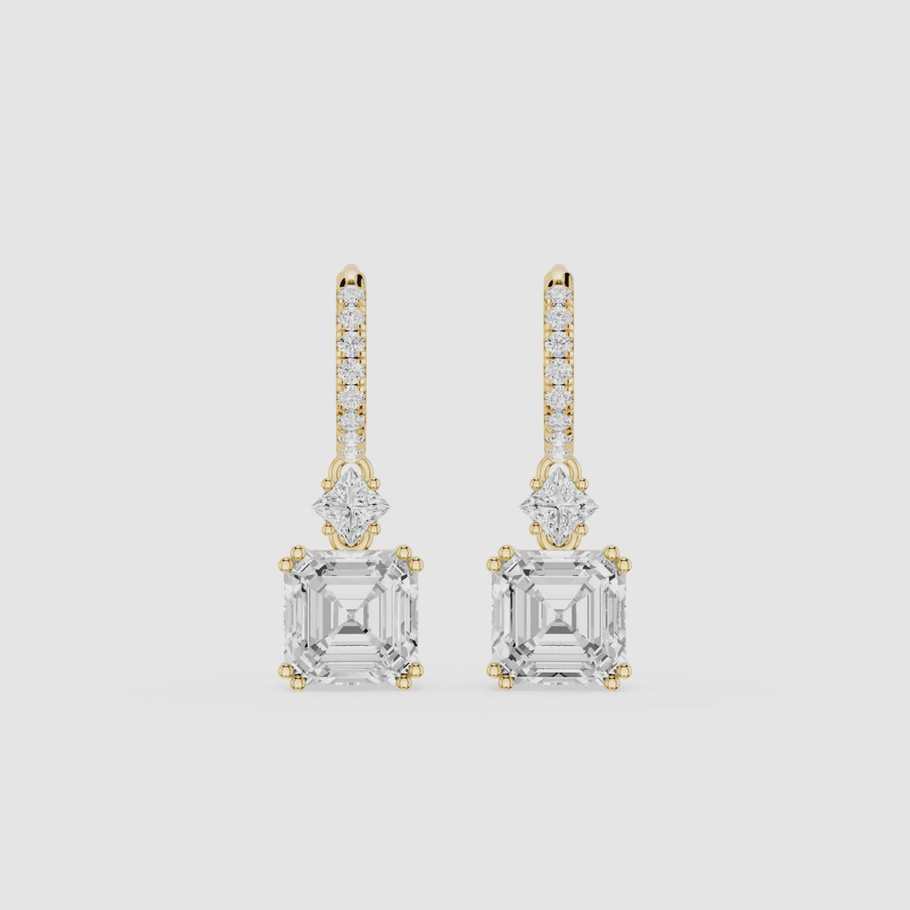Emerald & Princess Diamond Drop Earrings with Lab Grown Diamonds