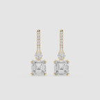 Emerald & Princess Diamond Drop Earrings with Lab Grown Diamonds