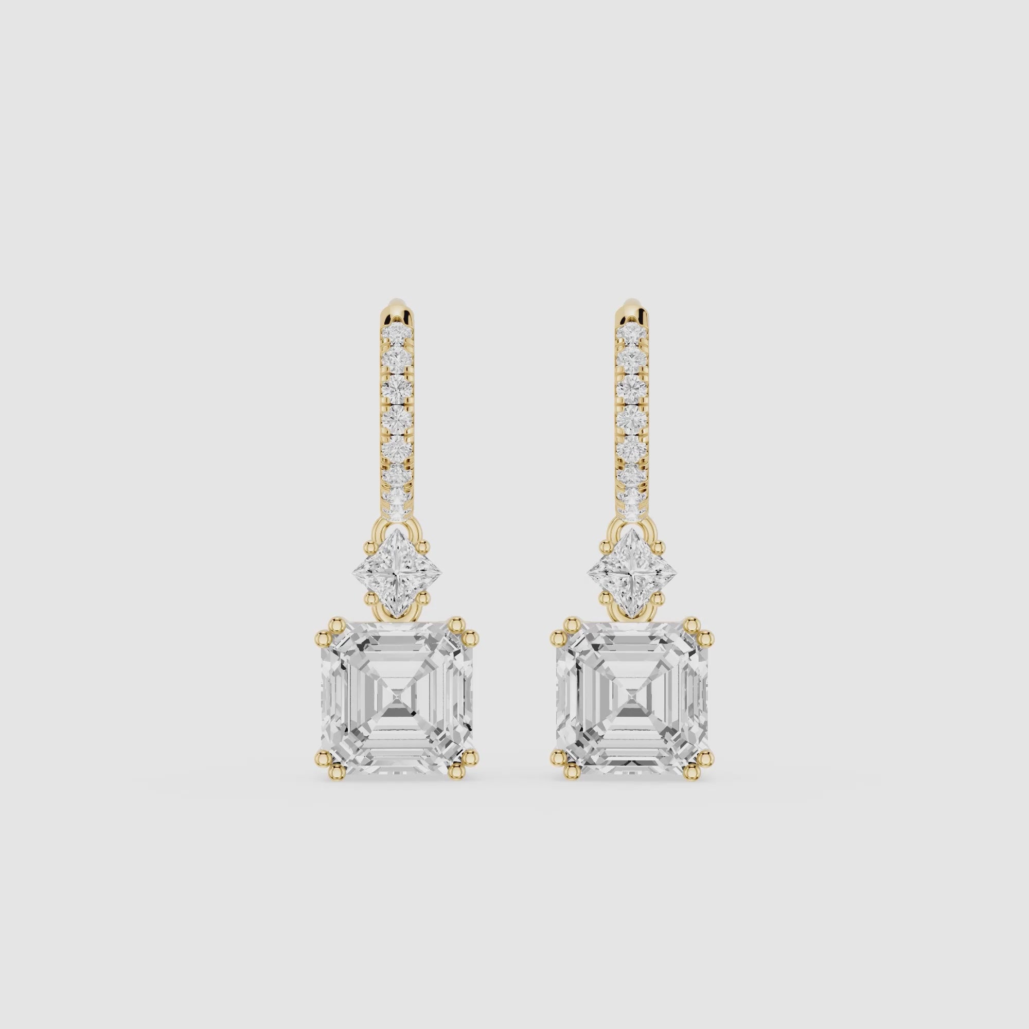 Emerald & Princess Diamond Drop Earrings with Lab Grown Diamonds
