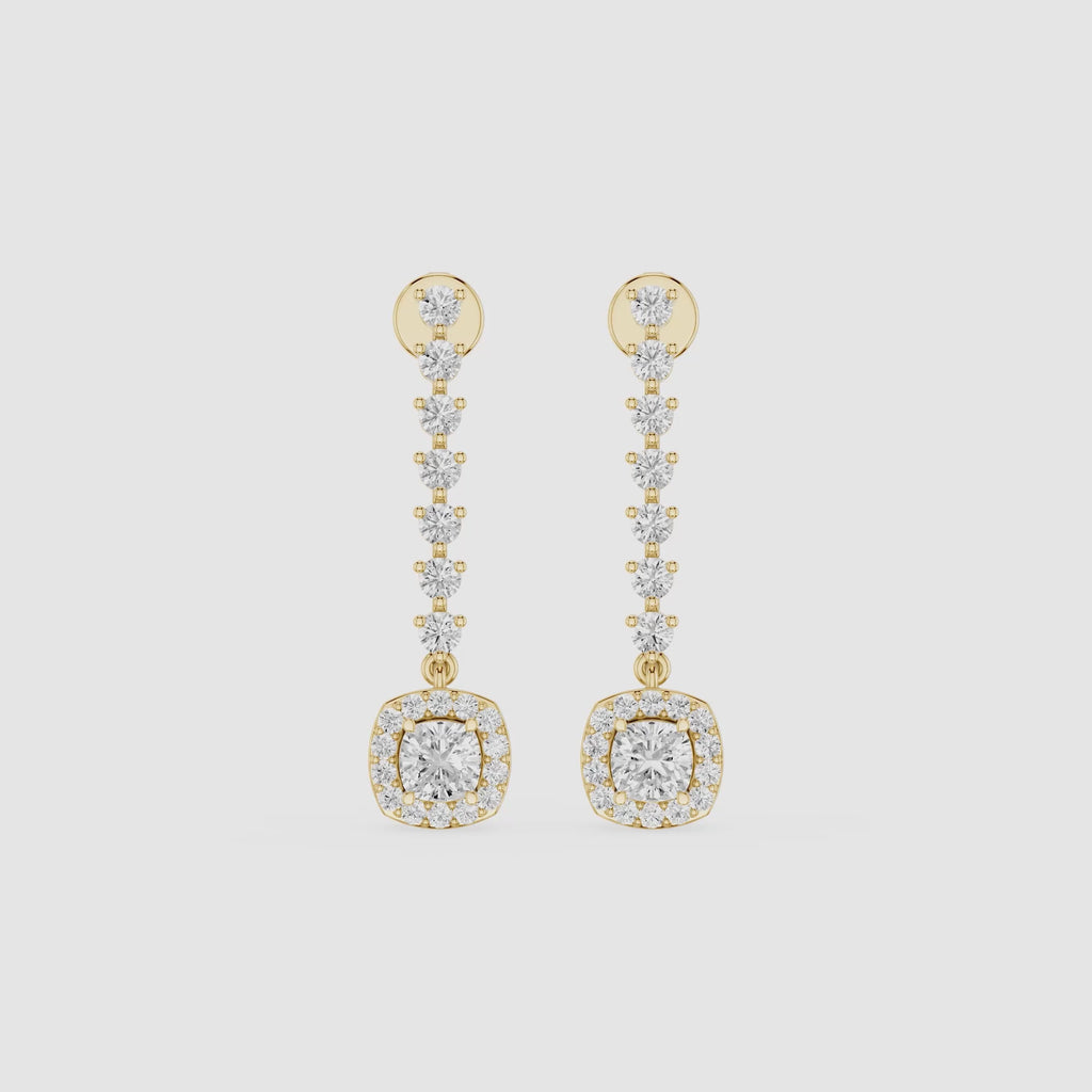 Cushion Halo Lab Grown Diamond Linear Drop Earrings