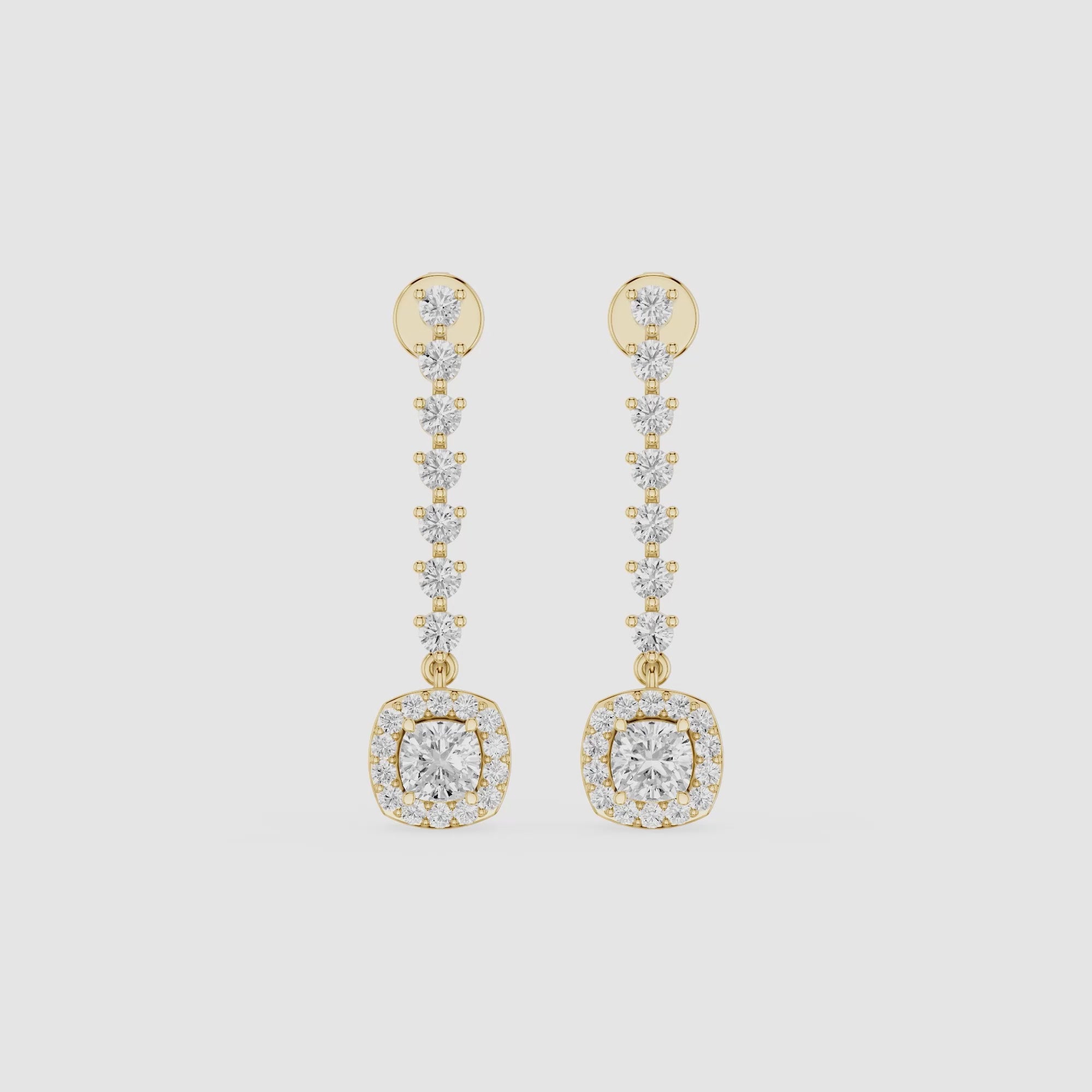 Cushion Halo Lab Grown Diamond Linear Drop Earrings