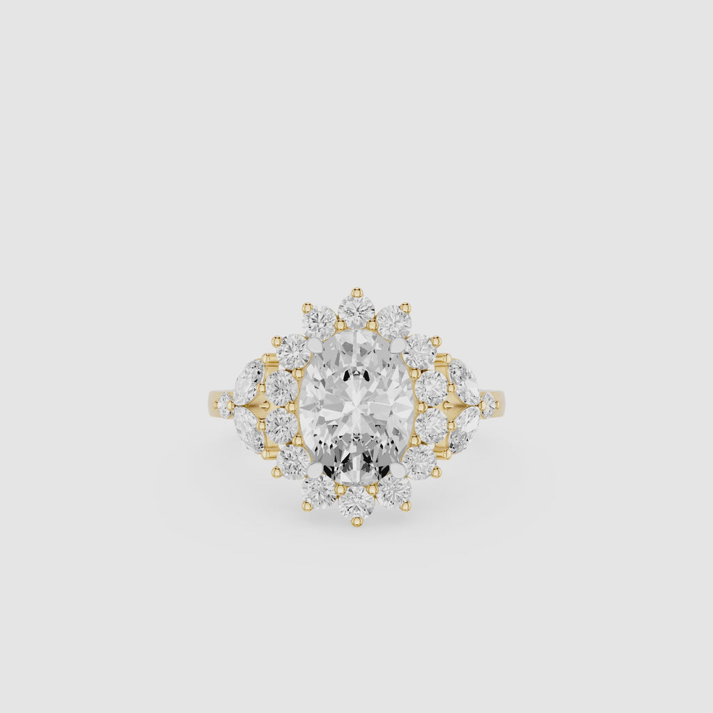 Oval Cut Lab Grown Diamond Floral Cluster Engagement Ring