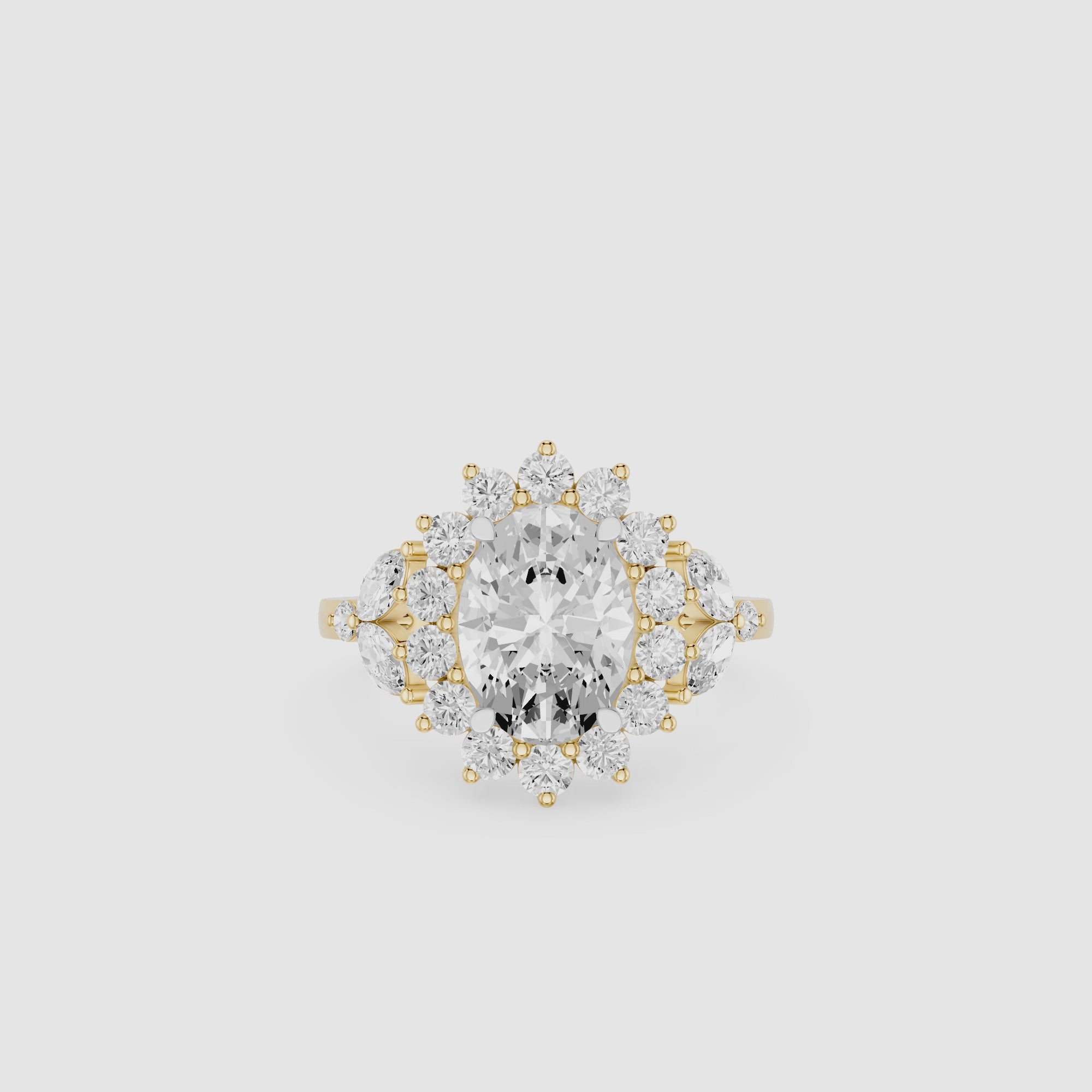 Oval Cut Lab Grown Diamond Floral Cluster Engagement Ring