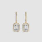 Emerald Halo Diamond Drop Earrings with Lab Grown Diamonds