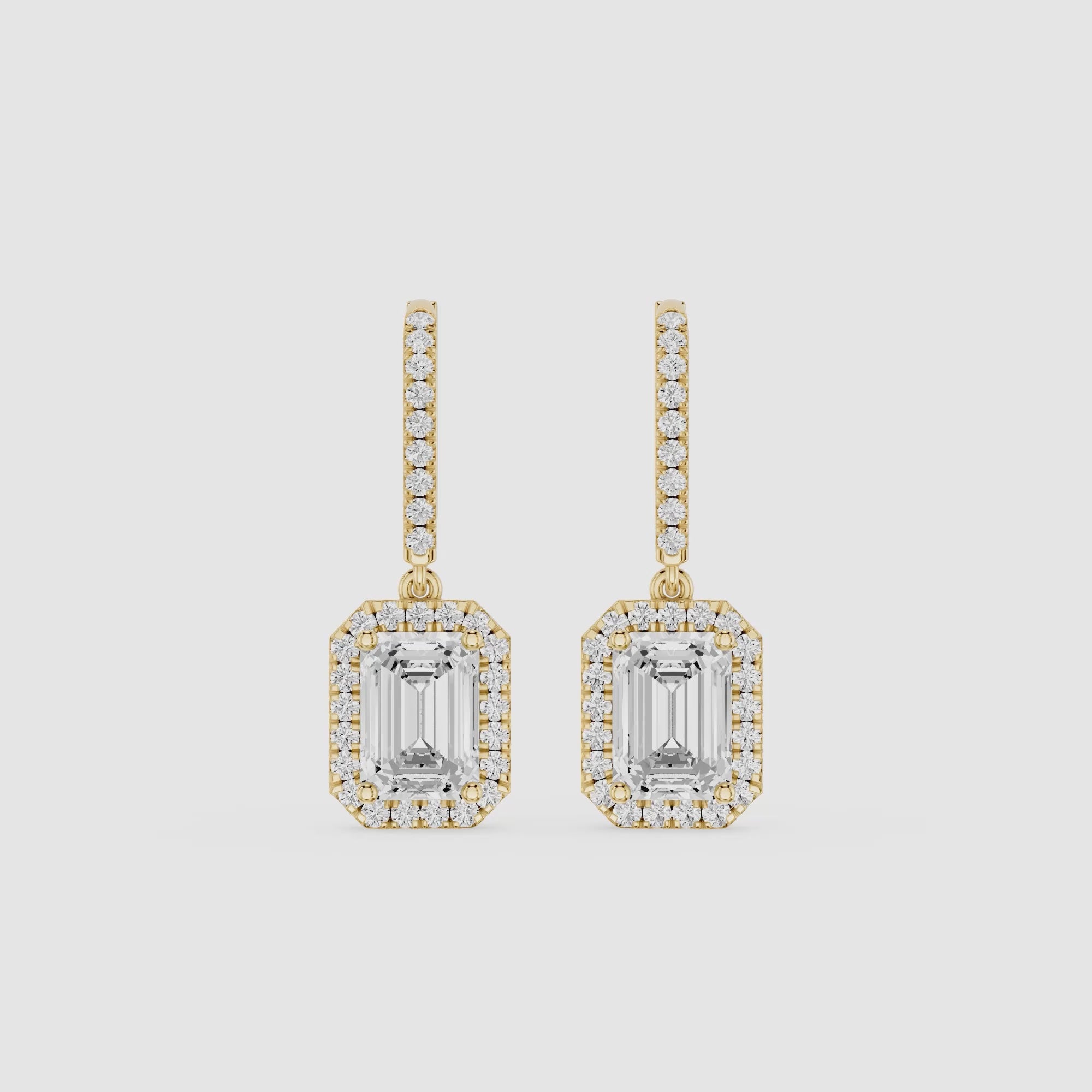 Emerald Halo Diamond Drop Earrings with Lab Grown Diamonds