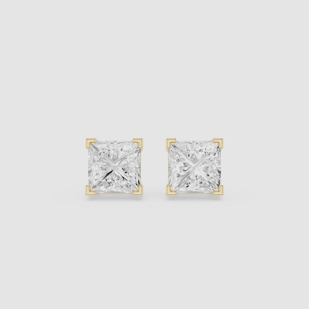 Princess Cut Lab Diamond Four Corner Stud Earrings