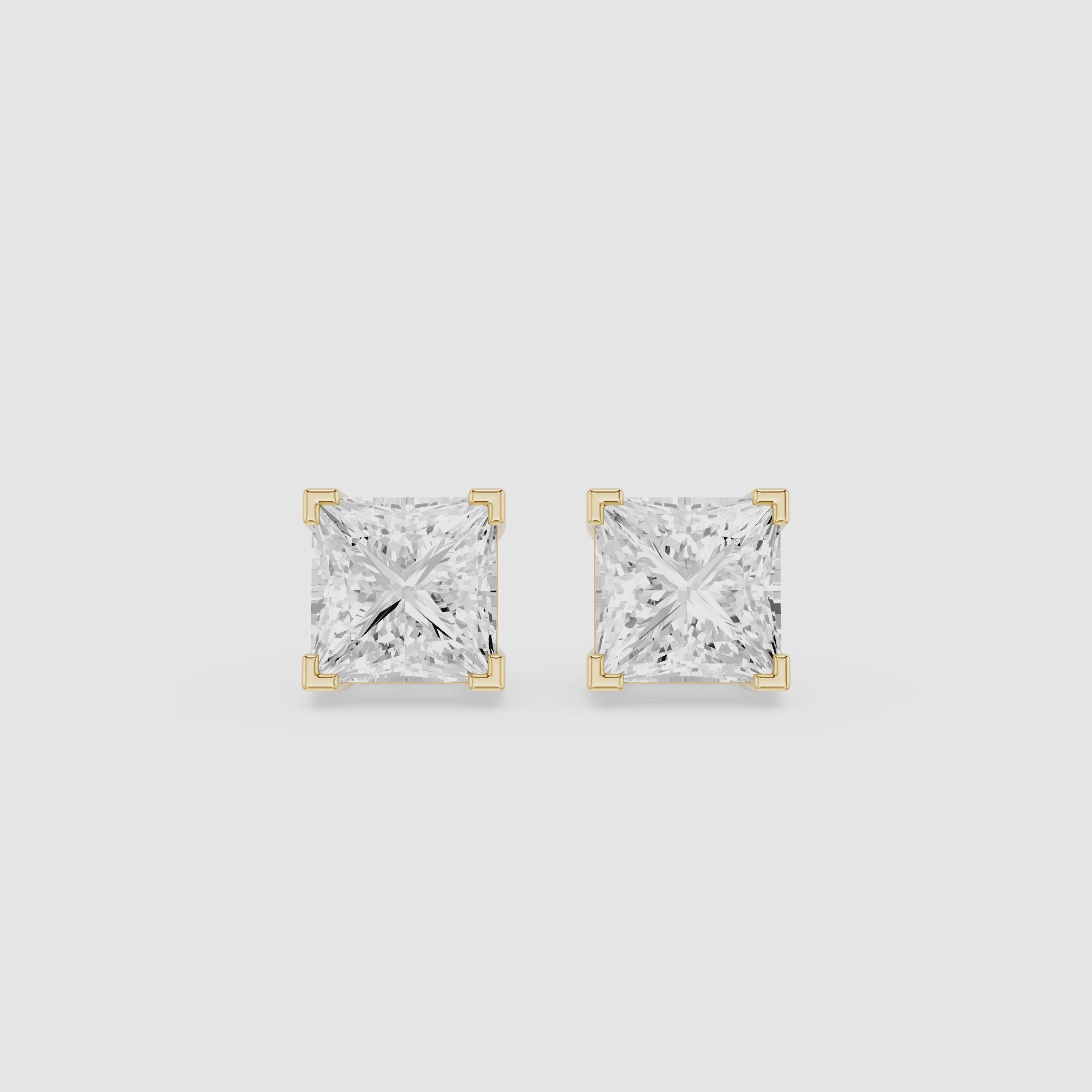 Princess Cut Lab Diamond Four Corner Stud Earrings