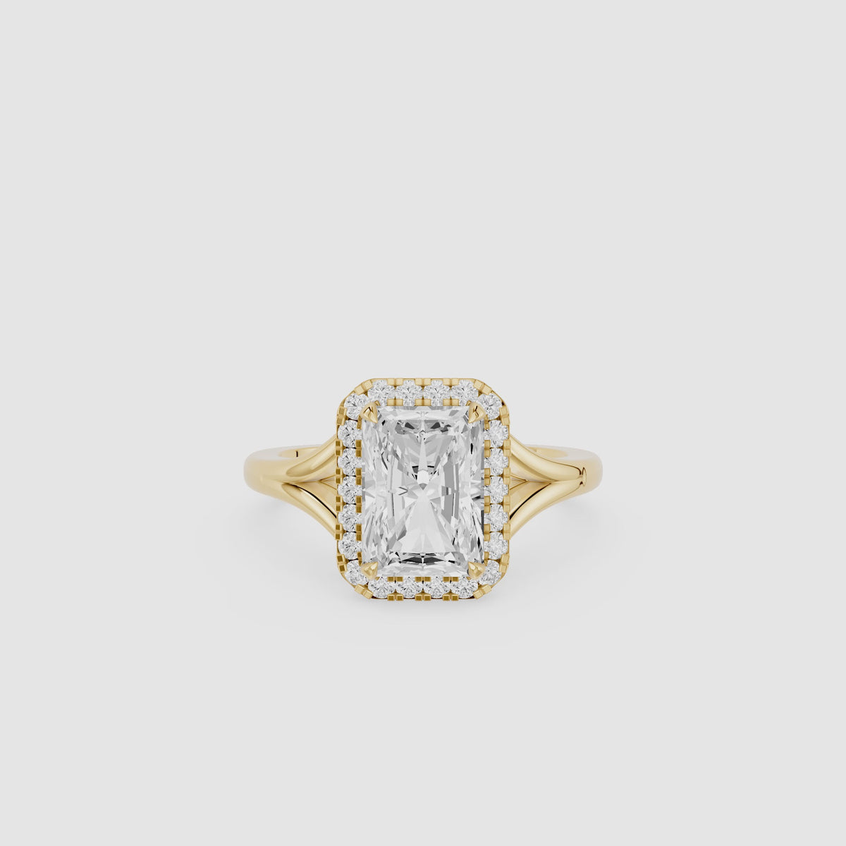 Radiant Cut Lab Diamond Halo Split Shank Engagement Ring