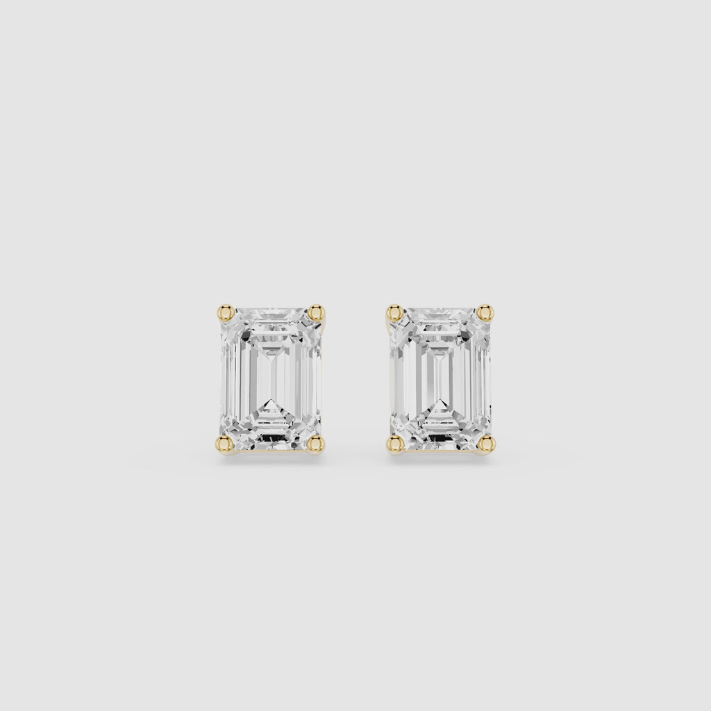 Emerald Cut Lab Diamond Four Prong Stud Earrings