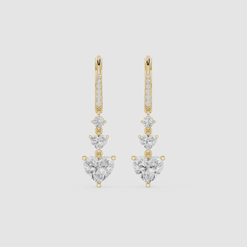 2 Ct Heart & Round Cut Lab Grown Diamond Dangle Bar Earrings