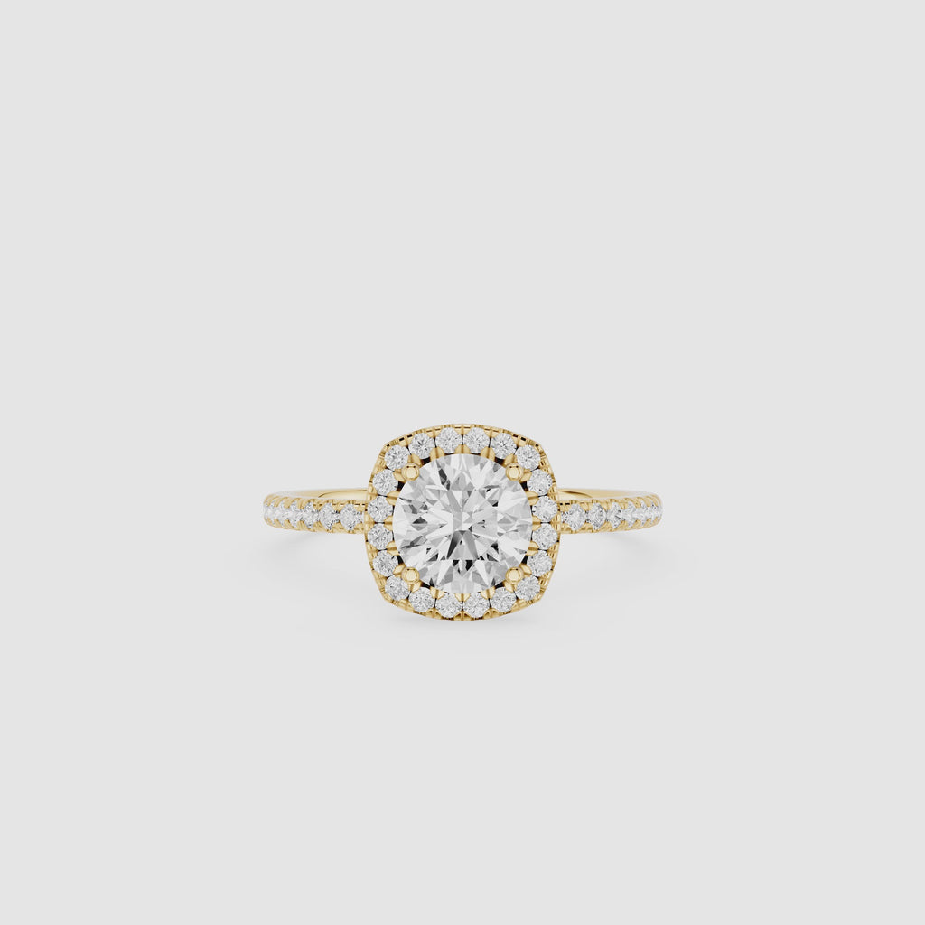 Round Halo Diamond Engagement Ring with Pavé Band