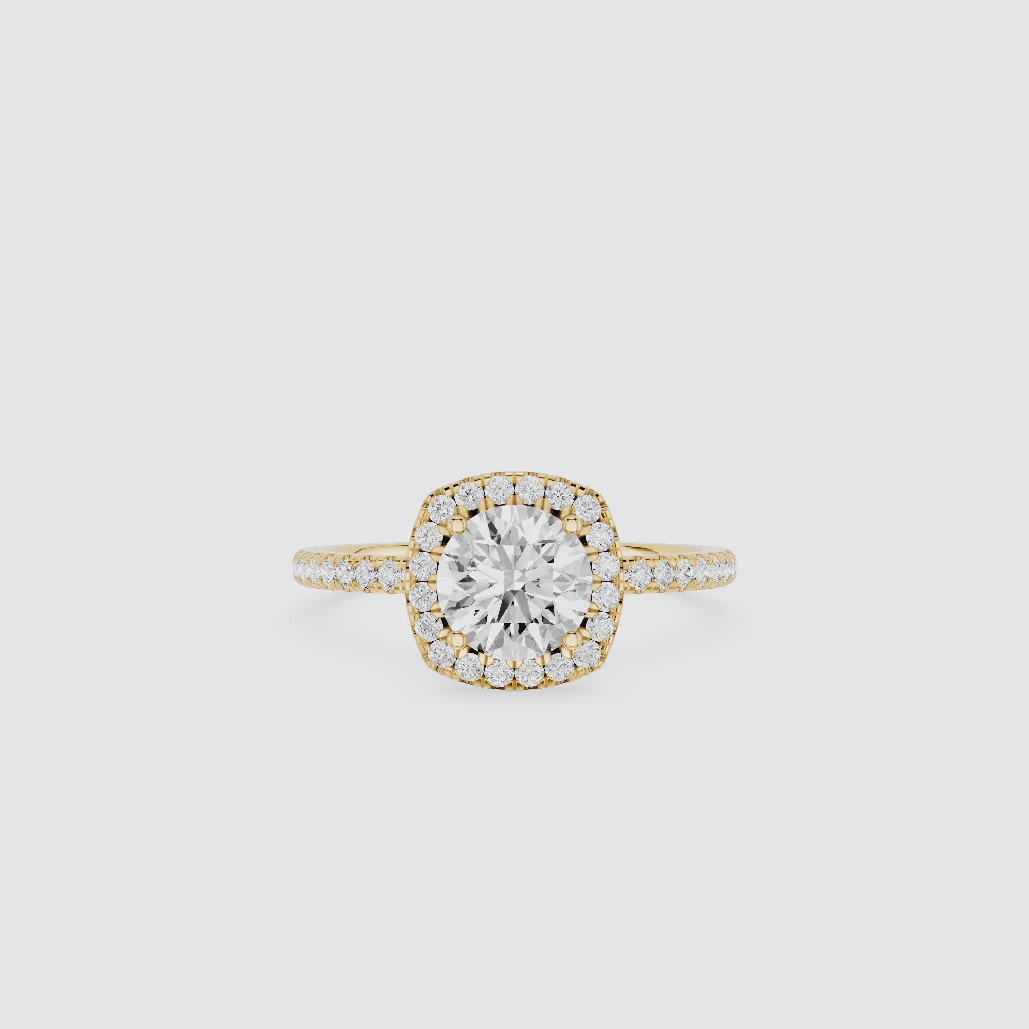 Round Halo Diamond Engagement Ring with Pavé Band