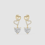 Interlocked Heart Diamond Drop Earrings with Heart Cut Lab Diamonds