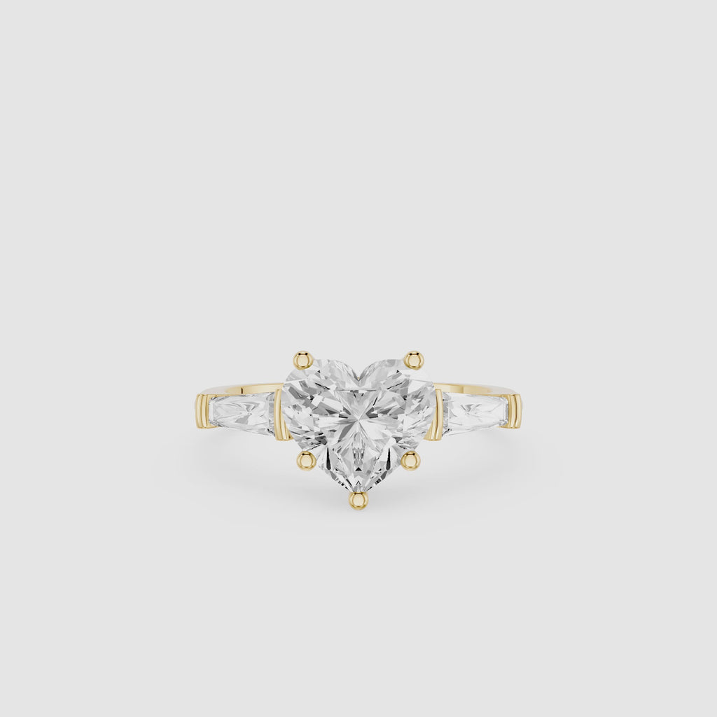 Heart Diamond Ring with Tapered Side Stones