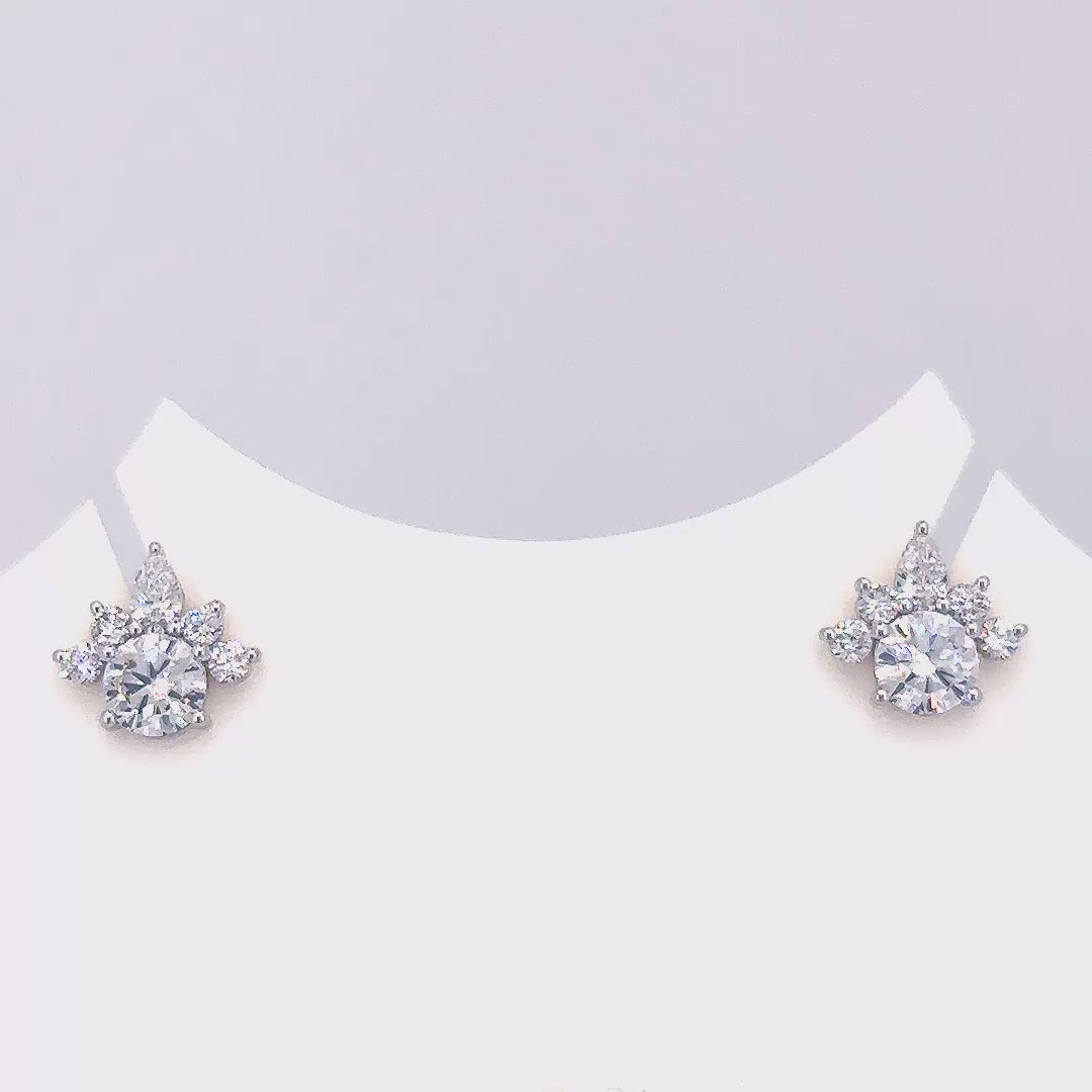 18K Gold Round Lab Diamond Cluster Stud Earrings