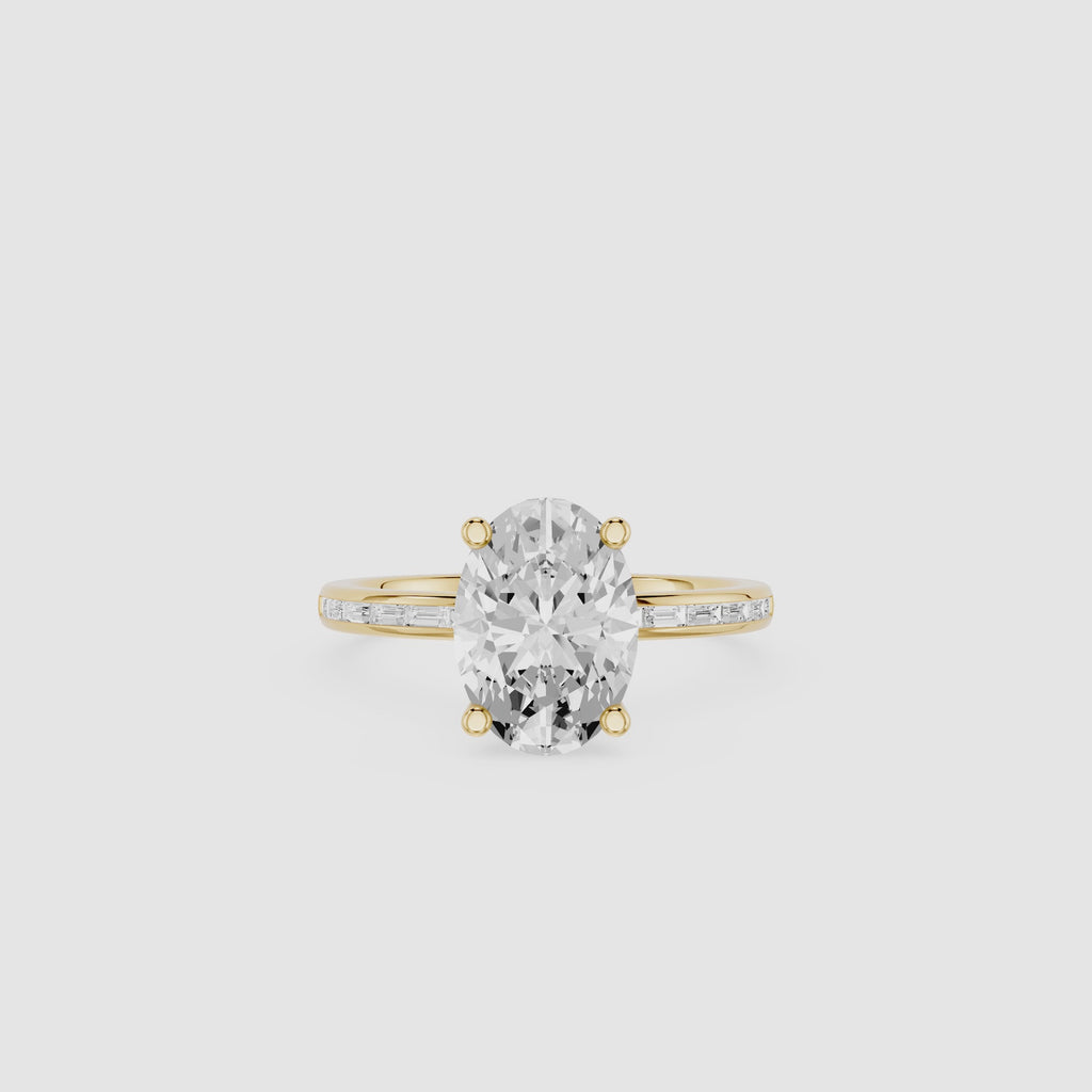 Oval Cut Lab Grown Diamond Baguette Accent Engagement Ring