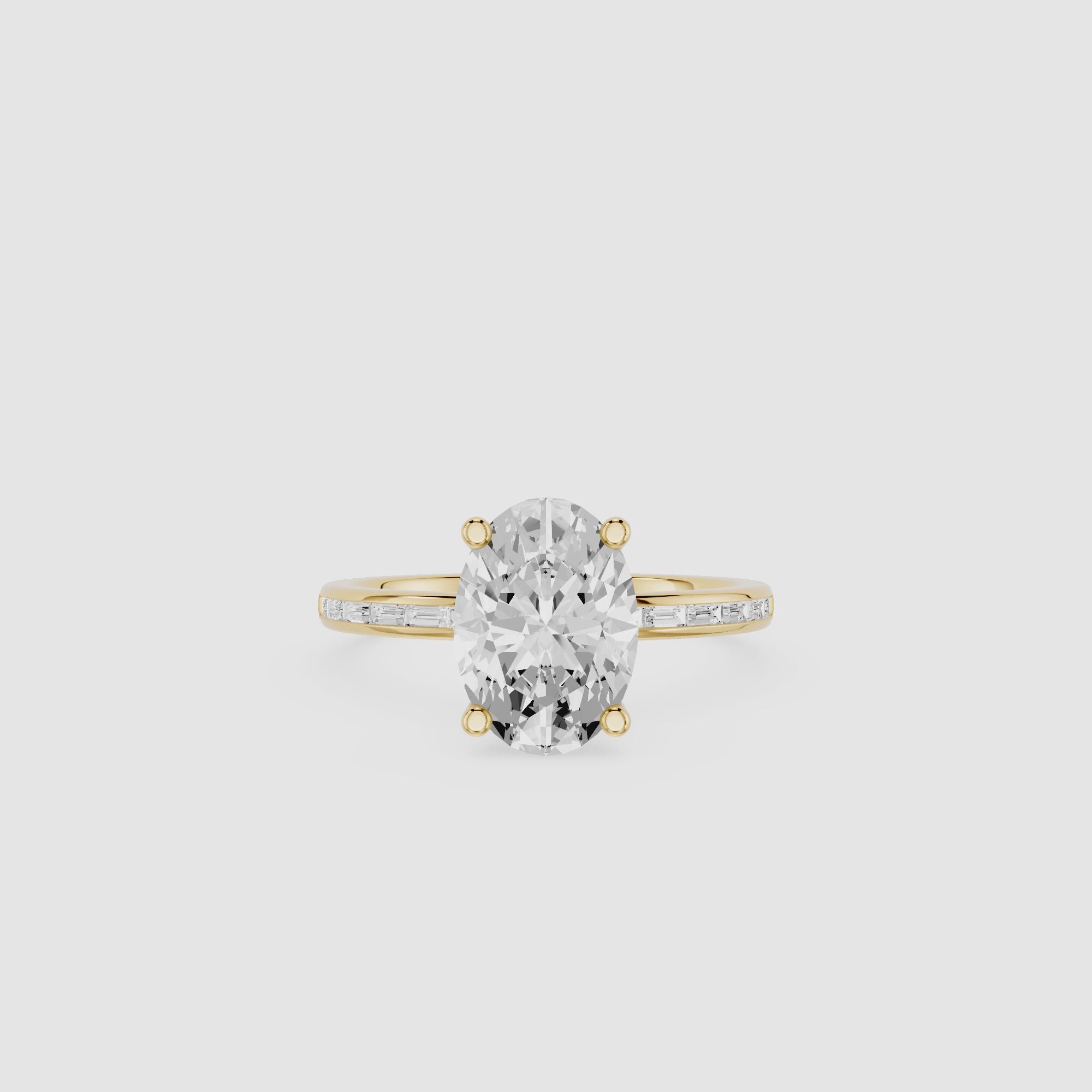 Oval Cut Lab Grown Diamond Baguette Accent Engagement Ring