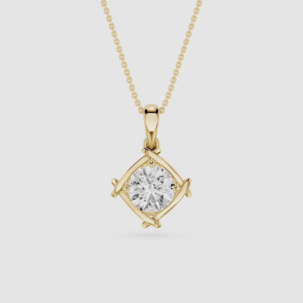 Round Cut Lab Grown Diamond Twist Frame Pendant