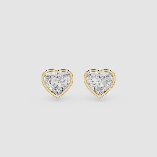 2 Carat Lab Grown Diamond Heart Cut Bezel Set Stud Earrings