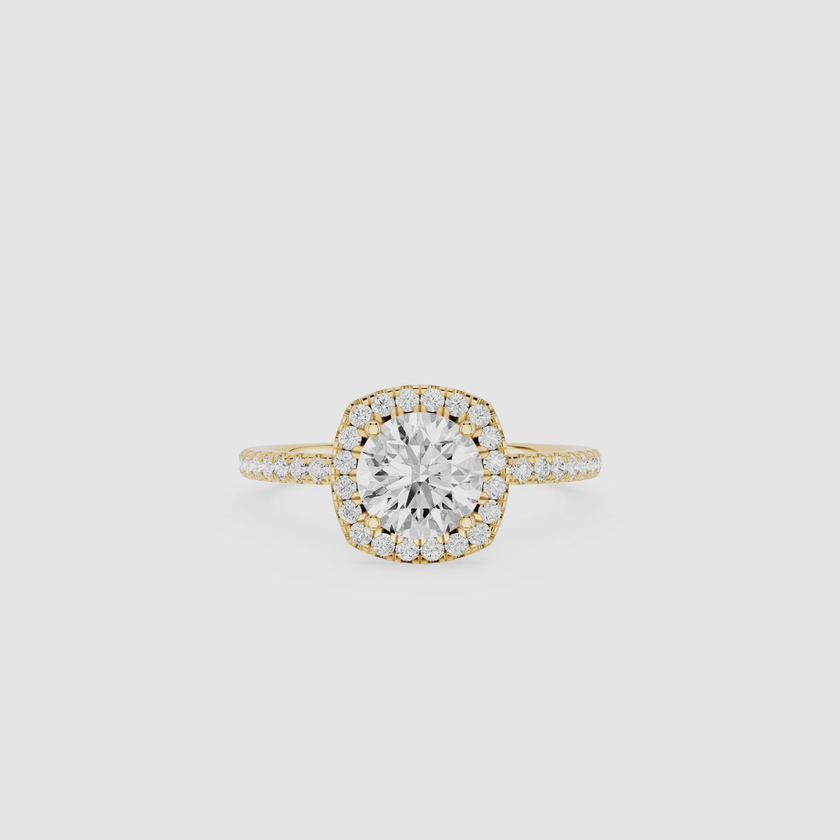 Round Cut Lab Grown Diamond Cathedral Halo Engagement Ring