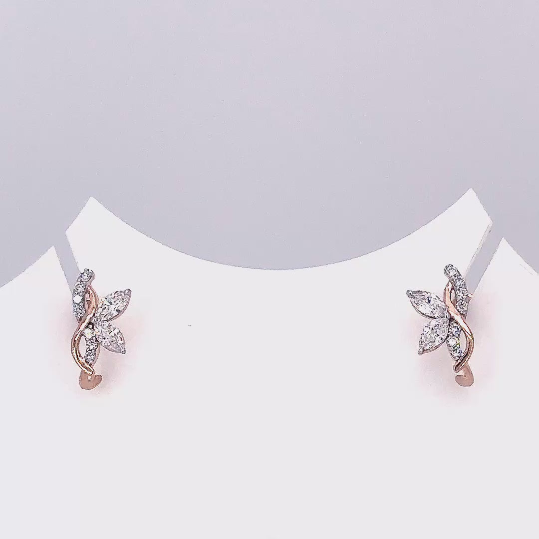 Lab Grown Marquise Cut Diamond Rose Gold Stud Earrings