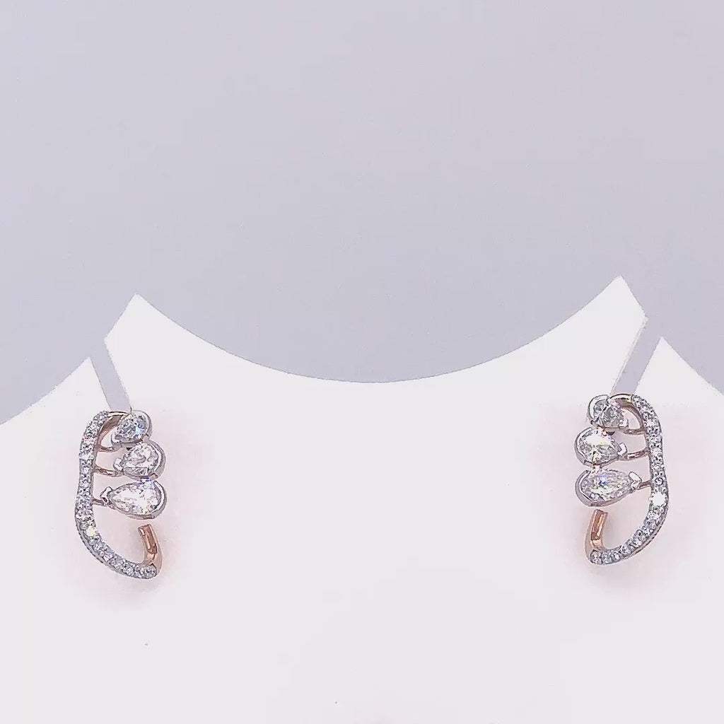 Teardrop Lab Grown 3 Stone Diamond Climber Stud Earrings