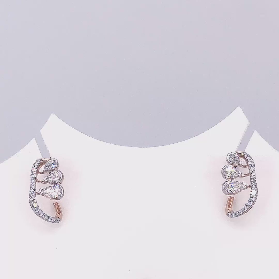 Teardrop Lab Grown 3 Stone Diamond Climber Stud Earrings