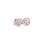 Heart-shaped diamond earrings with rose gold setting on a white background